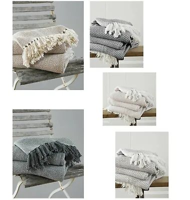 Luxury 100% Cotton Woven Herringbone Sofa Chair Bed Throw Fringed Cover Blanket  • £17.99