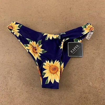 ZAFUL Small Women's US Size 4 Navy Sunflower Print Cheeky Bikini Swim Bottom NWT • $9.33