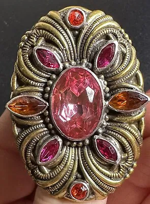 Mars And Valentine Oval Shaped Pink Orange Stones Sterling Silver Ring Sz 7.5 • $125