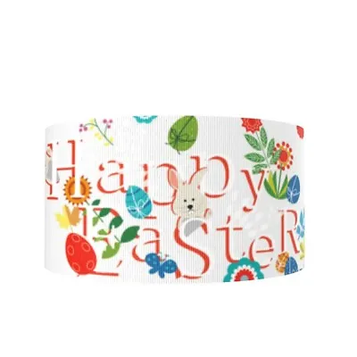 Easter Grosgrain Ribbon 22/38mm Wide 1m 2m 5m Happy Easter Text White • £2.25