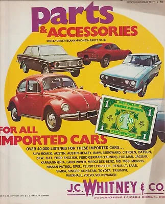 Vintage J.c. Whitney Parts Catalog Imports #27 1974 Vw Volvo Opel Benz • $12.99