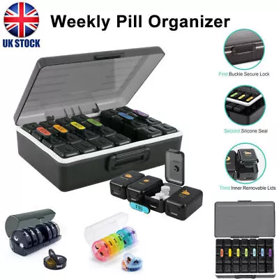 Weekly Monthly Pill Box 14/28 Slots Tablet Organiser Medicine Storage Dispenser◣ • £12.55