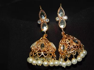 22K Gold Plated Earring Women Jhumka Jhumki Wedding Drop Dangle Indian Jewellery • £4.99