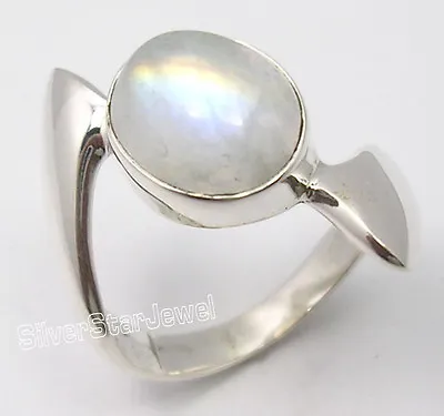925 Pure Silver BLUE FLASH RAINBOW MOONSTONE MEN'S Ring Any Size BIRTHDAY GIFT • $13.99
