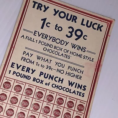 Vintage General Store 1 LB Box Of Chocolate Gambling Punch Card Trade 1 -39 /114 • $10