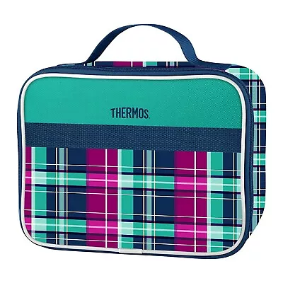 THERMOS Single Compartment Soft Insulated Cooler Lunch Kit Gingham & Plaid Green • $27.95