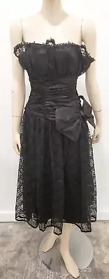 Vtg 80s Scott McClintock Black Lace & Bow Party Dress Sweetheart Prom Cocktail 2 • $50