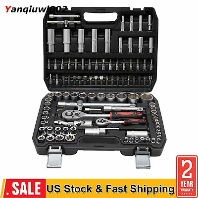 Ratchet Wrench Mechanics Tools Kit Metric 1/4 And 1/2 Drive Socket Set 108Pcs • $60