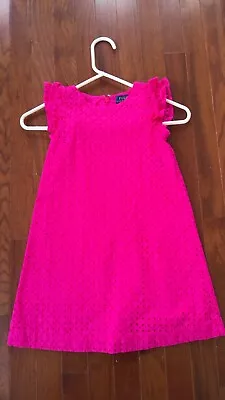 Polo Ralph Lauren GIRLS SZ 6 Hot Pink A-Line Eyelet Flutter Sleeve Dress Lined • $19.99