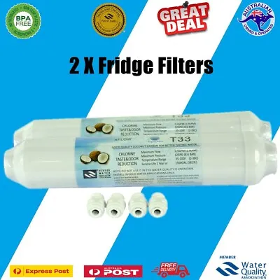 2 X In Line Carbon Fridge Water Filters | Inline Filter Samsung Westinghouse LG • $18
