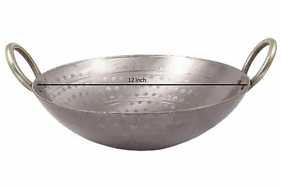 Handmade Iron Kadai Deep Frying Traditional Iron Woks Kitchen Use Steel Scrubber • $41.61