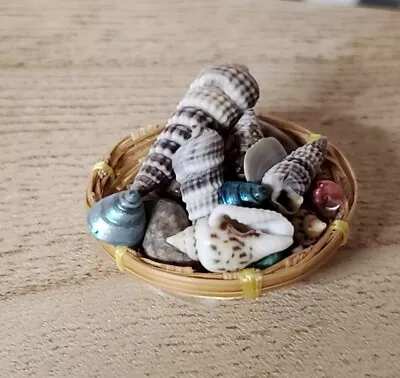 Dollhouse Miniature Tiny Wicker Basket Of Genuine Seashells Home Decor 1/12 • $0.99