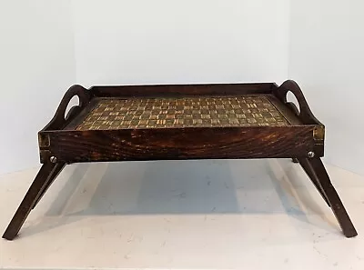 Vtg  Breakfast In Bed  Tray Wood Weaved Cane Brass Hardware • $25