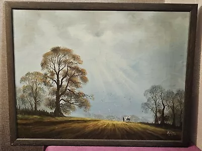 Original OOAK Oil Painting By Beck - Field Landscape With Horses Ploughing • £17.99