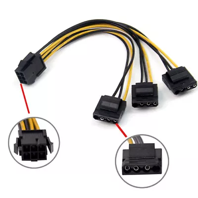 PCIe 6pin Female To 3 Molex IDE 4pin Graphic Card Power Supply Splitter Cable • £3.85