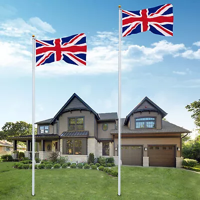 £39.99 • Buy 20FT Aluminium Telescopic Flag Pole Kit Outdoor Garden Sectional Flagpole + Flag
