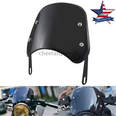 $19.49 • Buy 5-7  Round Headlight Black Windshield Windscreen Universal Fit For Cafe Racer