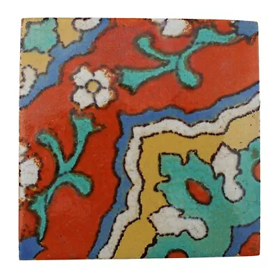 ART POTTERY TILE 1930s FLOWER DESIGN CALIFORNIA CUERDA SECA COLORFUL VINTAGE • $49.99