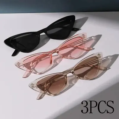 3 Pairs Classic Retro Sunglasses For Women Vintage Narrow Cat Eye Coloured Frame • $14.99
