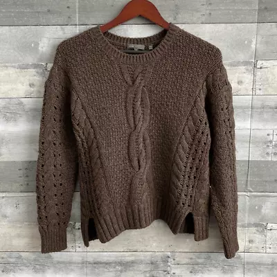 Vince Yak Wool Cable Knit Loose Knit Pullover Tunic Sweater Brown Womens Small • $31