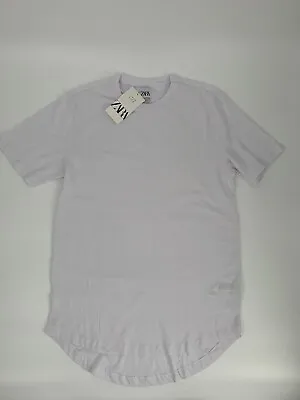 Zara T Shirt Tee Top Women Large White Round Neck Short Sleeves Tunic Asymmetric • $13.99