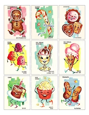 Set Of 9 Vintage Retro 1950's Candy Cards Craft Cotton FABRIC Panels • $14.80