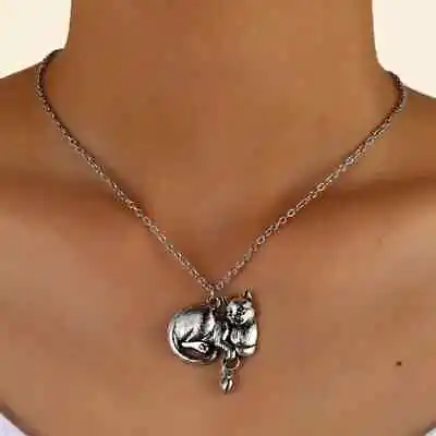 Vintage Animal Cat Pendant Necklace Silver Plated Neck Jewelry For Women Hot New • $9.98