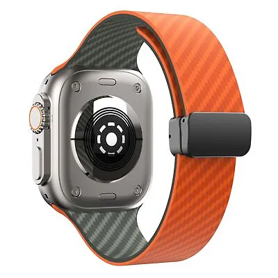 IWatch Band Carbon Fiber Magnetic Strap For Apple Watch Ultra 2 Series 9 8 7 6 5 • £7.37