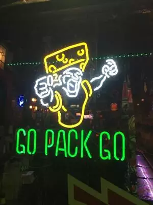 Green Bay Packers Go Pack Go Cheesehead 20 X16  Neon Light Sign Lamp Beer Bar • $128.79