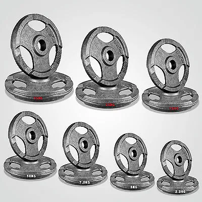 TRI-GRIP Cast Iron Olympic Disc Weight Plates EZ Bar Barbell Weights Fitness Gym • £36.99