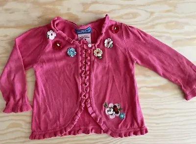 Disney Minnie Mouse Girls Pink Cotton Crochet Floral Cardigan 2years Vintage St. • £6.99