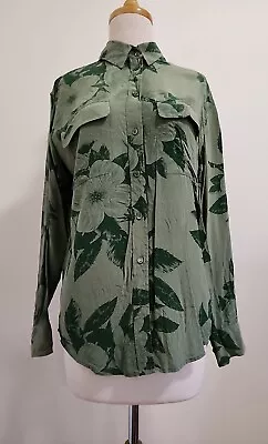 EQUIPMENT FEMME 100% SILK Tropical Floral Dress Shirt In Green On Green Size XS • $100