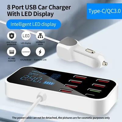 Type-C QC3.0 Hub 8 Multi Ports Fast Charge Car Charger Adapter Charger Station • £14.99