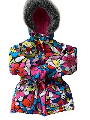 Hanna Andersson Girls Ski Coat Jacket Size 110 (US 5) Flowers Hooded Winter Snow • $29.99