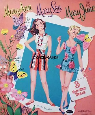 Vintage Uncut 1959 Mary Ann Mary Lou Mary Jane Paper Dolls~#1 Reproduction! • $16.95