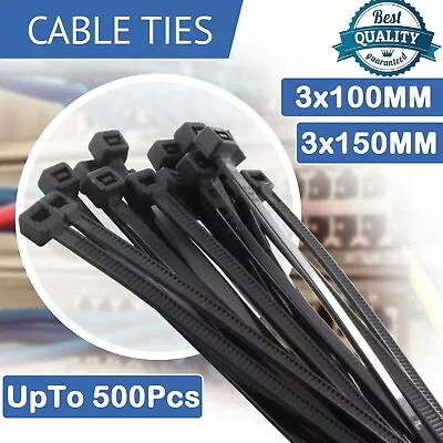 Cable Ties Zip Ties Nylon UV Stabilised 100/200/300/400x Bulk Black Cable Tie • $13.49