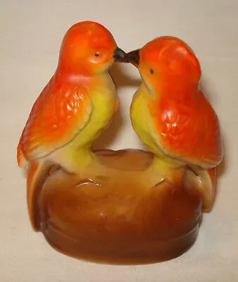 Vintage Occupied Japan Ceramic Porcelain Orange Love Birds Kissing Nest Figurine • $5.50