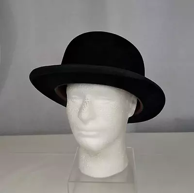 VTG Mallory Century Black Bowler Hat Size 7 1/4 Cap Bow Derby Costume Prop • $74.79