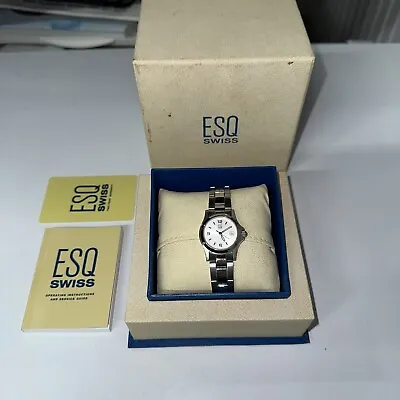 ESQ Movado Swiss E5054 Stainless Steel Watch With White Dial W/ Box And Manual • $39.99