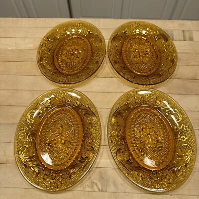 4 Vintage Tiara Indiana Glass Sandwich Carnival Amber Luncheon Plates (NO CUPS) • $32