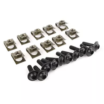 10x CNC Motorbike M6 Body Fairing Bolts Fastener Clips Screw Aluminium Black UK • £7.45