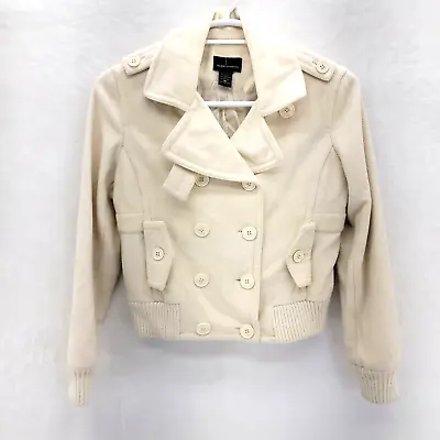 Moda International Vintage Ivory Double Beasted Wool Bomber Jacket Medium • $23.30