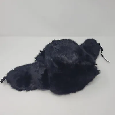 Women's Black Russian Shapka Ushanka Hat Size 59 Rabbit Fur Ear Flaps • $48.99