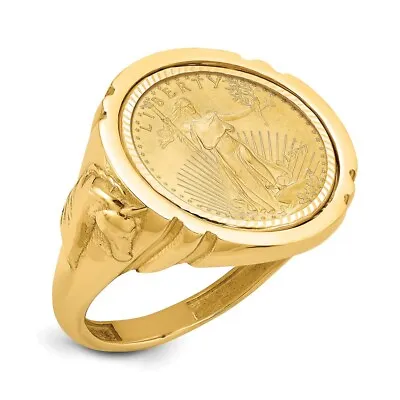 14k Yellow Gold 1/10oz American Eagle Diamond-Cut Coin Ring CR5D/10AEC • $2291.35