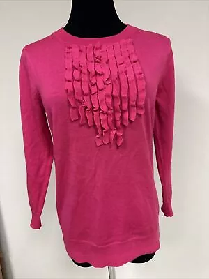 J CREW Sweater With Ruffle Pink Size Small Merino Wool - So Cute! • $18