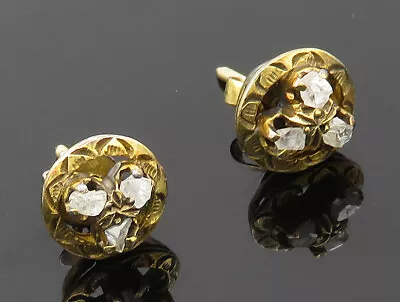 14K GOLD - Vintage Antique Old Cut Genuine Diamonds Stud Earrings - GE148 • $399.90