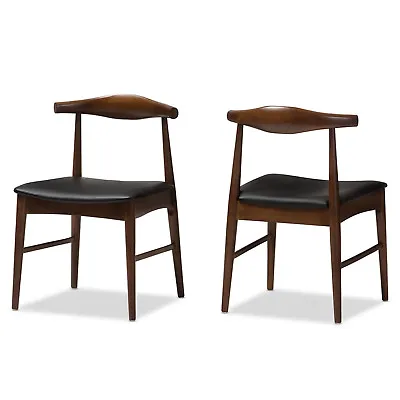 2x Elbow Style Dining Chairs Danish Mid-Century Mod Dark Walnut Solid Wood Frame • $259.96