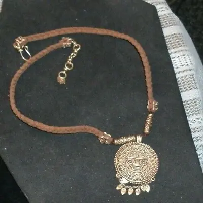 Lucky Brand Statement Medallion Necklace Reversible Boho Tribal Gold Tone/Stone • $19