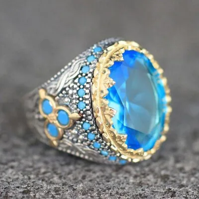 Big Stone Vintage Style Silver Ring Turkish Jewelry Blue Ring Men Jewelry • $2