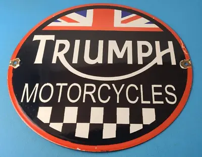 Vintage Triumph Sign - Porcelain Motorcycles Sign - Gas Oil Garage Pump Sign • $198.97